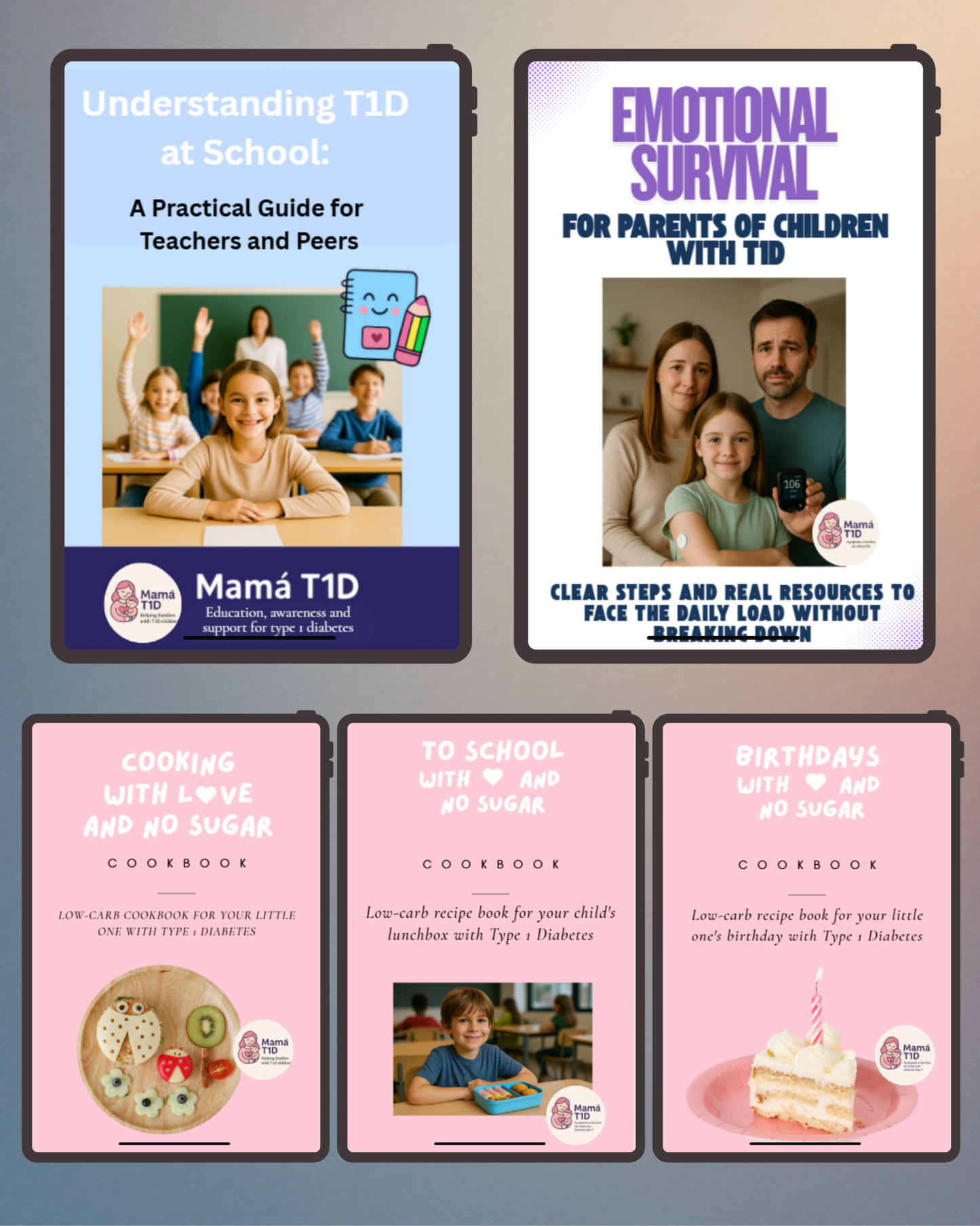 21. Pack Full T1D: 3 Cookbooks + School Kit + Emotional Survival Manual - English