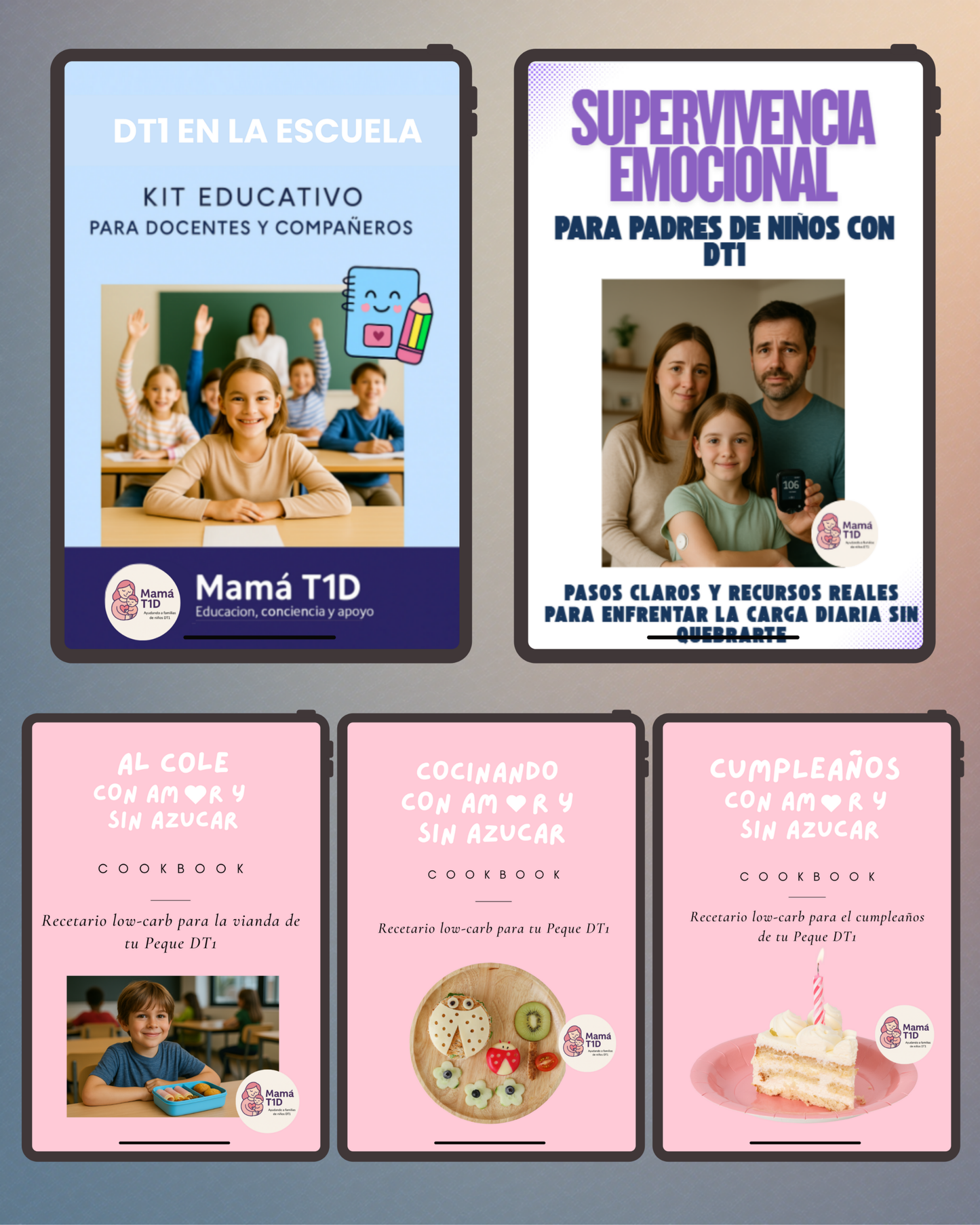 21. Pack Total DT1: 3 Recetarios + Kit Escuela + Manual Supervivencia Emocional - Español